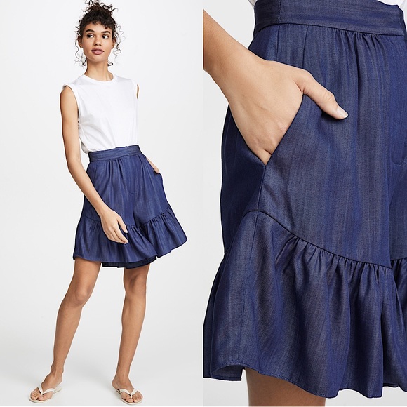 Tibi Pants - TIBI Dark Indigo Drape Ruffle Short NWT